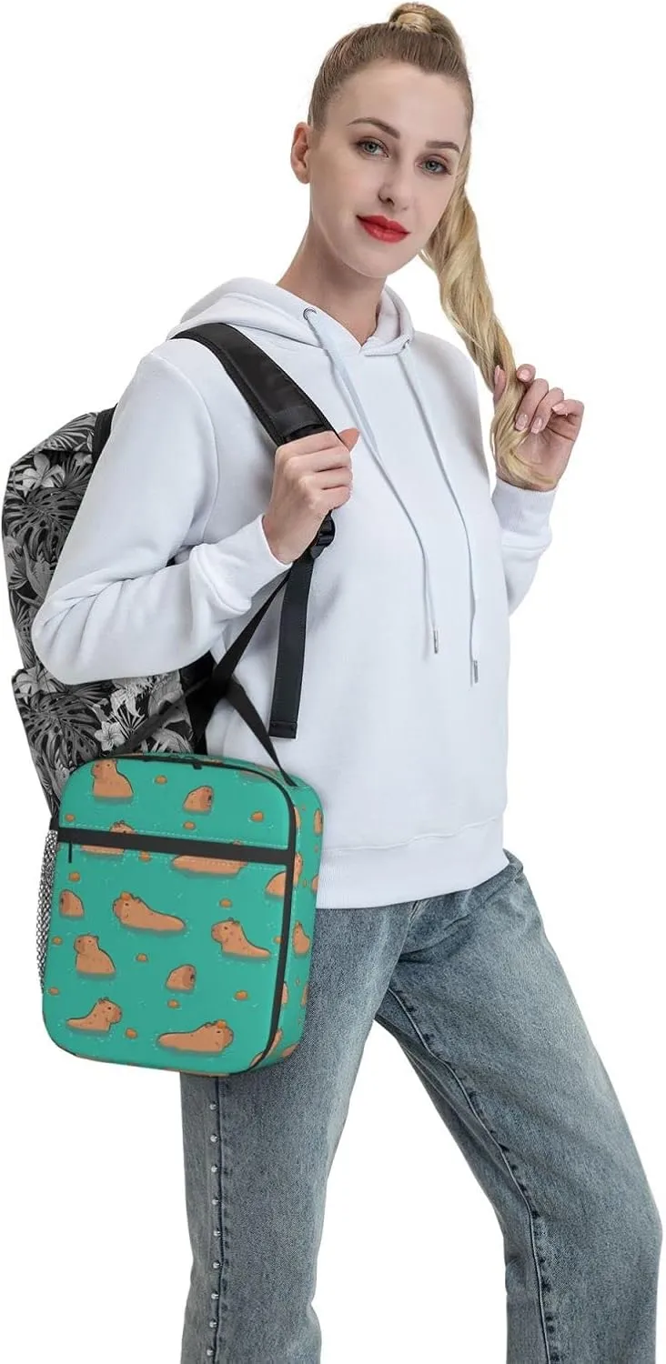 Gianlaima Cute Capybara Play Eat Food Insulated Lunch Box For Women Man, Portable Lunch Bag Reusable Cooler Tote For Office Work Travel Picnic Camping Beach