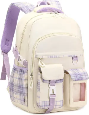 Girls Backpack, Lightweight Kids Backpack Functional Pockets Kawaii Teen School Backpack Watrer Resistant Bookbag for Primary Elementary School,Age 6-14 years,Beige
