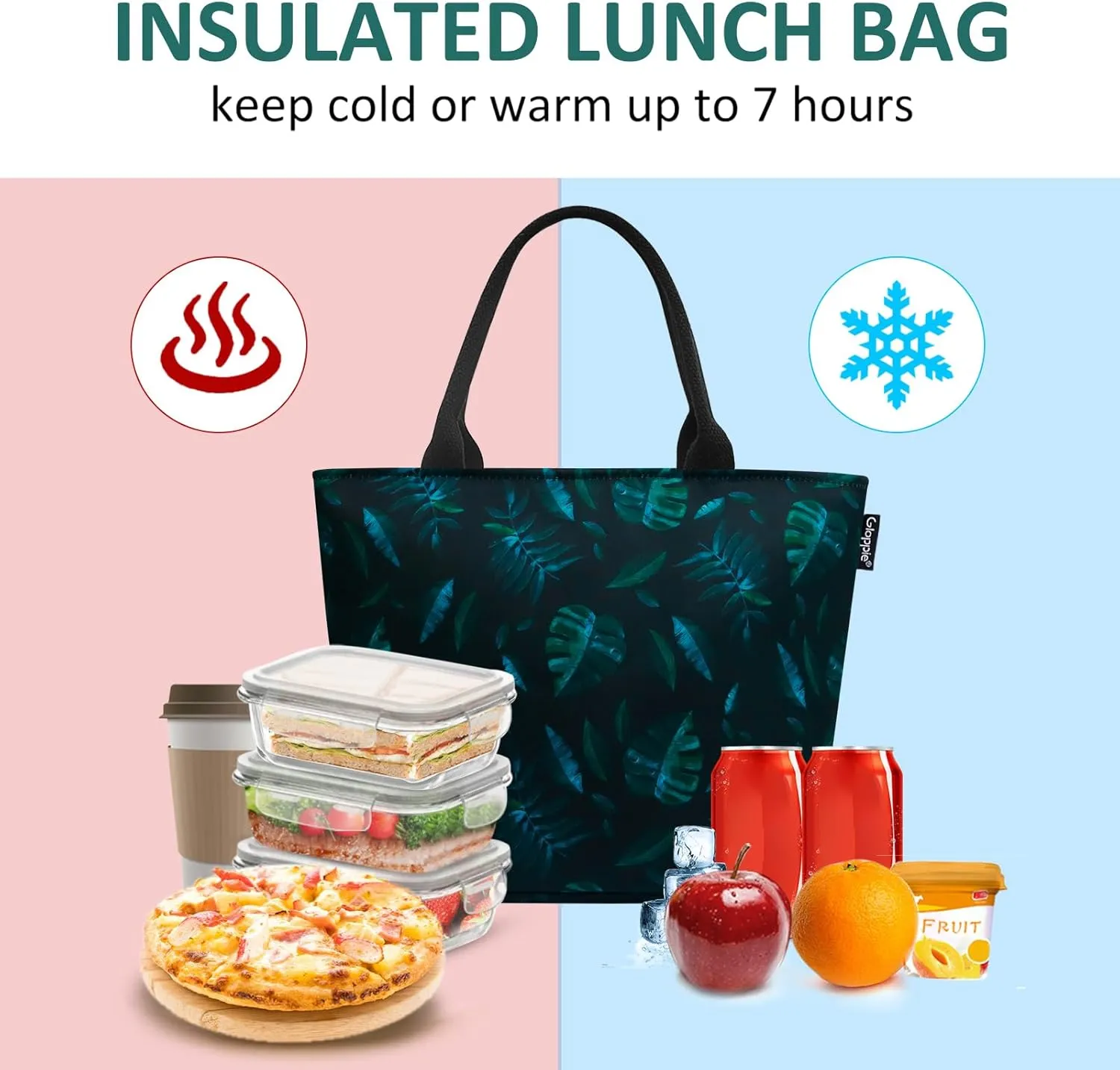 Gloppie Lunch Bag Women Lunch Box Insulated Tote Bag for Work Leakproof Lunch Bags Cooler Bags Plantain Leaf 9L