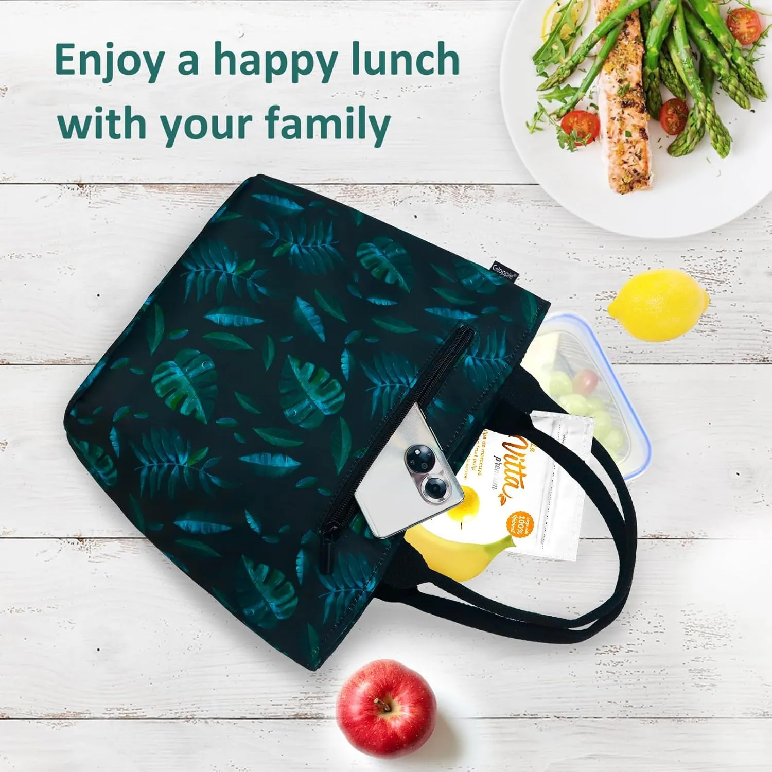 Gloppie Lunch Bag Women Lunch Box Insulated Tote Bag for Work Leakproof Lunch Bags Cooler Bags Plantain Leaf 9L