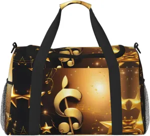 Gold Musical Note with Fallen Shiny Star print Personal Item Bag Large Duffel Bag Travel Bag Weekender Bag Gym Bag Tote Duffel bag