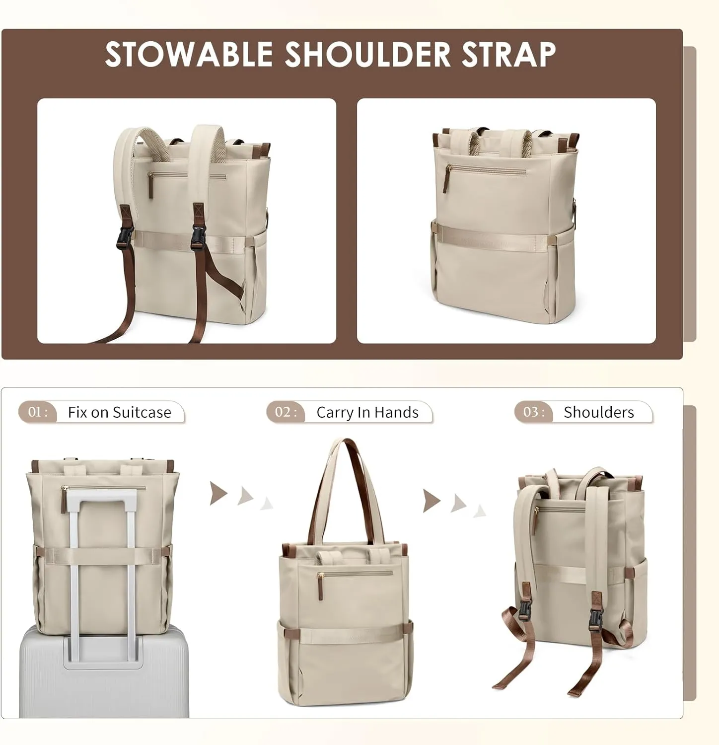 GOLF SUPAGS Convertible Laptop Backpack for Women Casual Daypack Notebook Tote Bag for Work College Travel Leisure (Apricot)