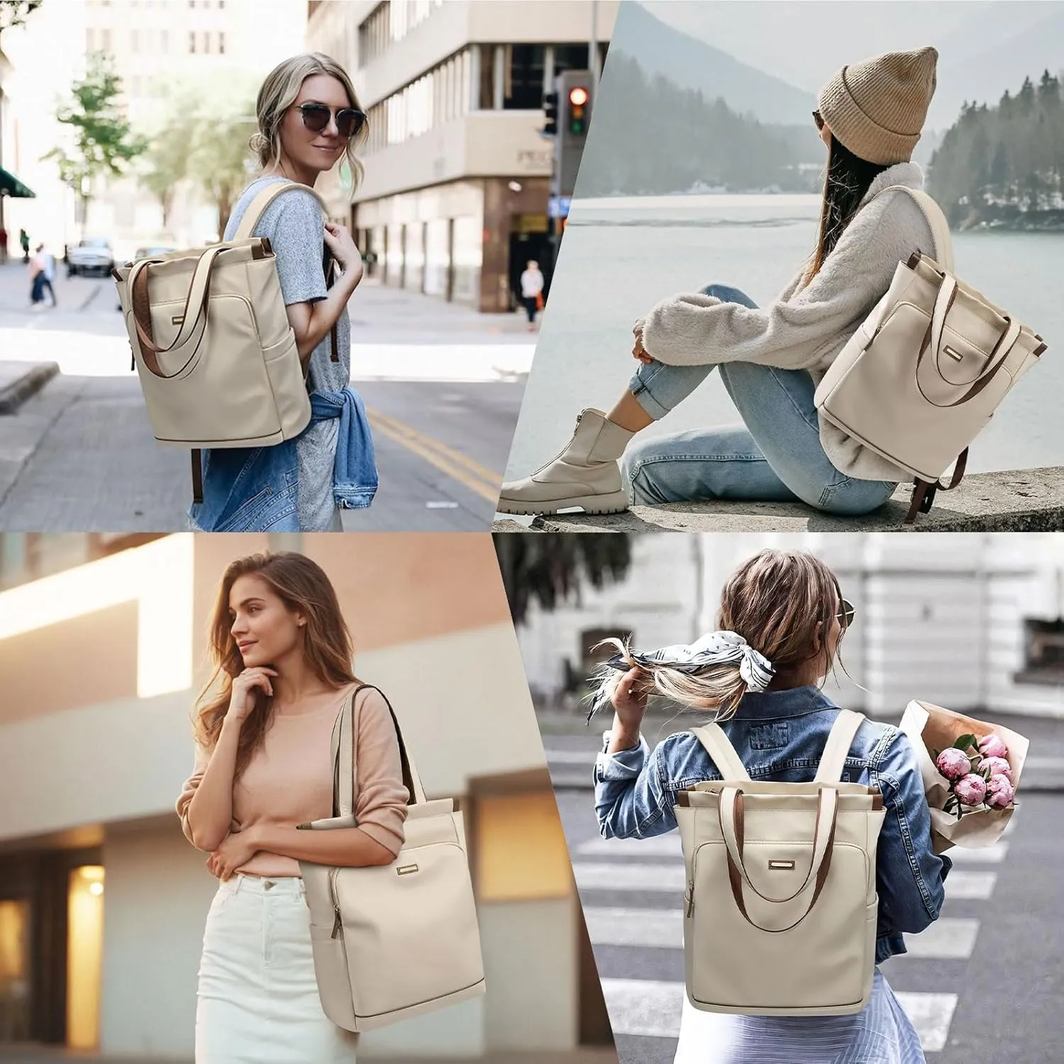 GOLF SUPAGS Convertible Laptop Backpack for Women Casual Daypack Notebook Tote Bag for Work College Travel Leisure (Apricot)