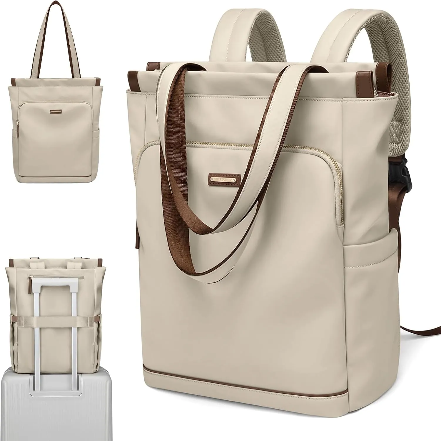 GOLF SUPAGS Convertible Laptop Backpack for Women Casual Daypack Notebook Tote Bag for Work College Travel Leisure (Apricot)