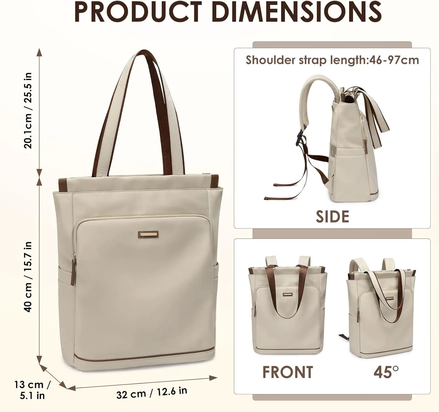 GOLF SUPAGS Convertible Laptop Backpack for Women Casual Daypack Notebook Tote Bag for Work College Travel Leisure (Apricot)