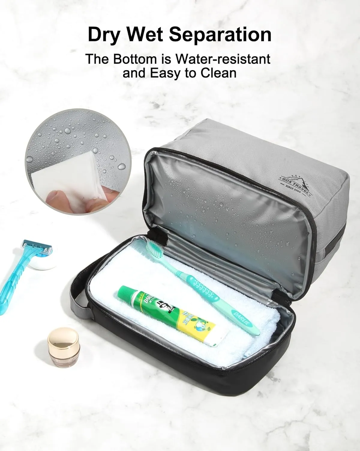 GOX Mens Toiletry Travel Bag Dopp Kit Case Water-resistant Shaving Bag for Toiletries Accessories Portable toiletry bag for Brushes Tools (Grey)