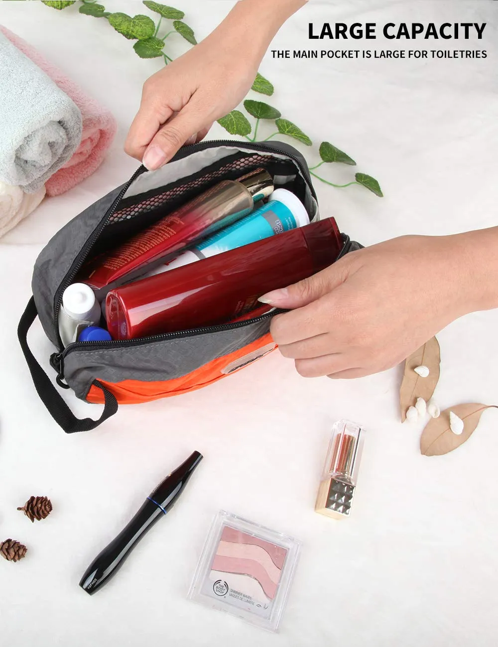 GOX Small Travel Toiletry Bag, Dopp Kit Case For Men, Multifunction Organizer Pouch (Orange/Grey)