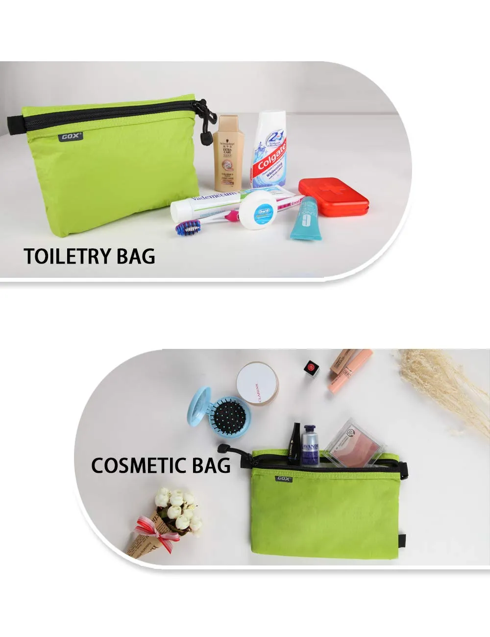 GOX Travel Toiletry Bag Carry On Zipper Pouch Cosmetic Kit Makeup Digital Bag Water Resistant Nylon (Green)