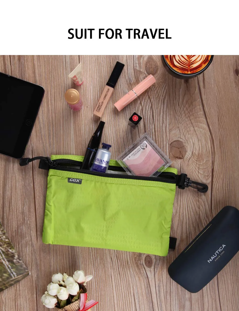 GOX Travel Toiletry Bag Carry On Zipper Pouch Cosmetic Kit Makeup Digital Bag Water Resistant Nylon (Green)