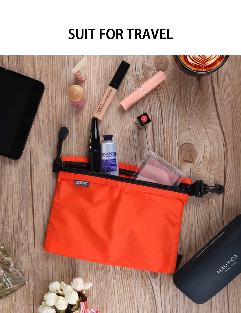 GOX Travel Toiletry Bag Carry On Zipper Pouch Cosmetic Kit Makeup Digital Bag Water Resistant Nylon (Orange)