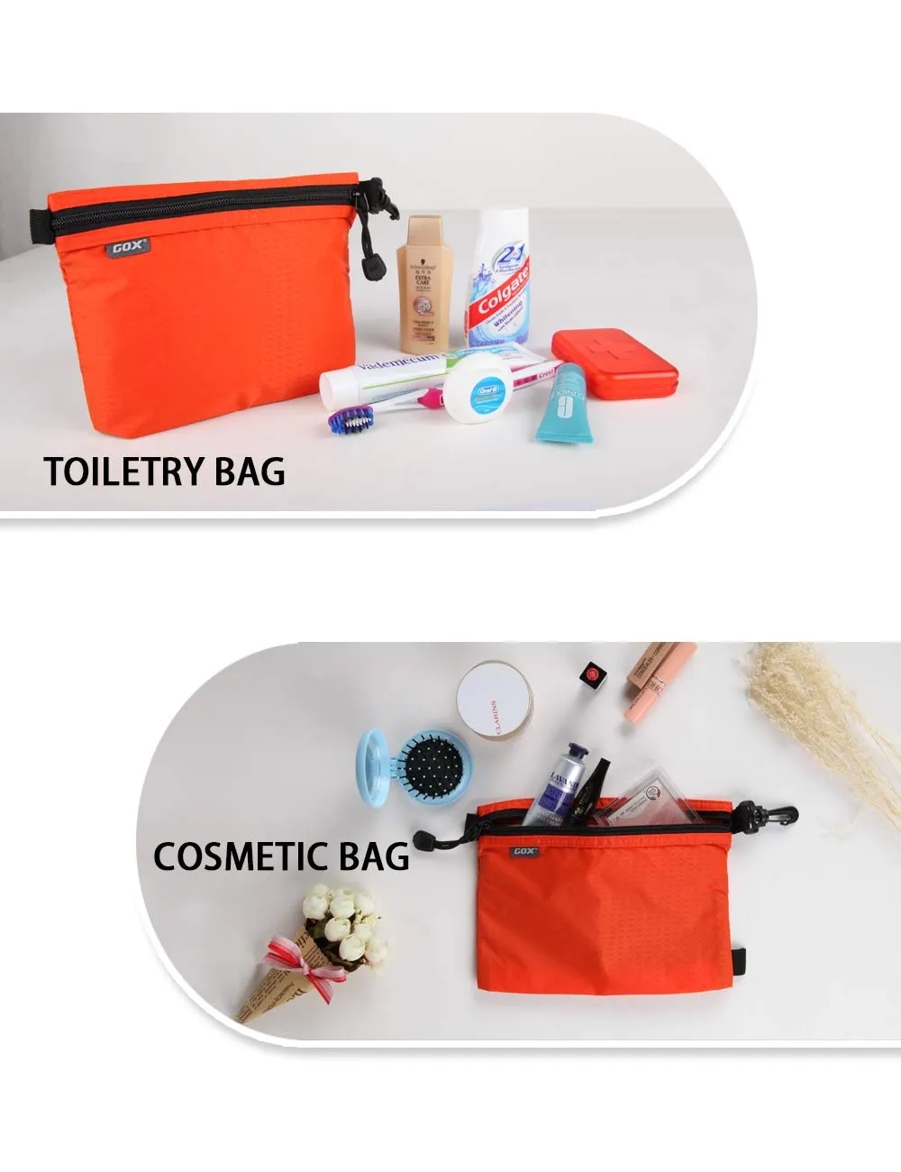 GOX Travel Toiletry Bag Carry On Zipper Pouch Cosmetic Kit Makeup Digital Bag Water Resistant Nylon (Orange)