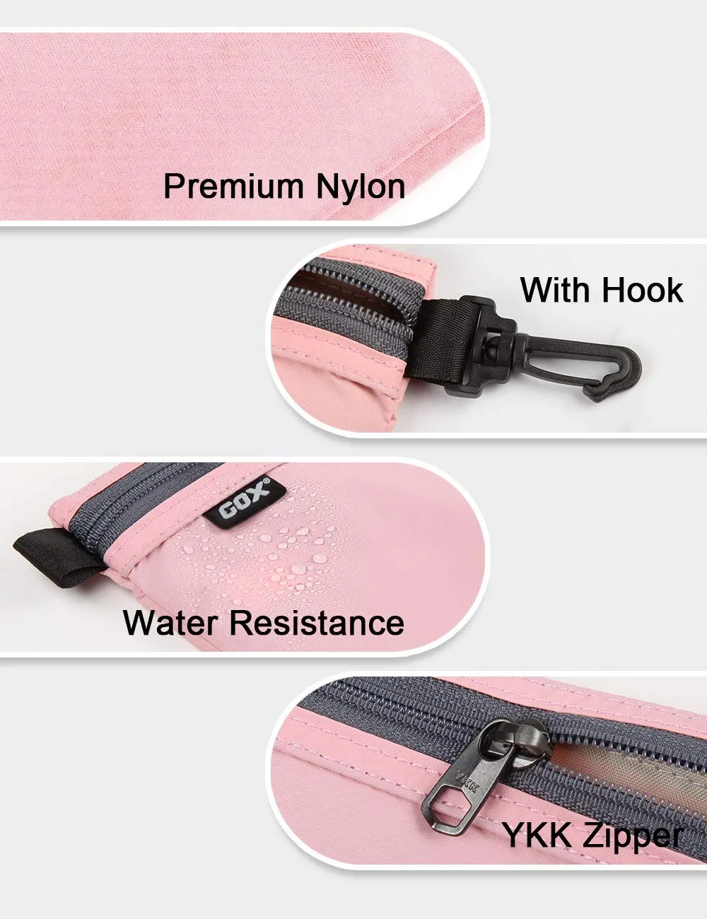 GOX Travel Toiletry Bag Carry On Zipper Pouch Cosmetic Kit Makeup Digital Bag Water Resistant Nylon (Pink)