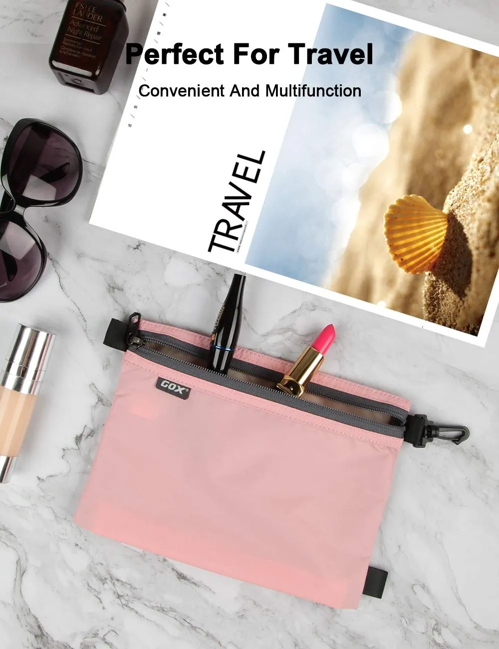 GOX Travel Toiletry Bag Carry On Zipper Pouch Cosmetic Kit Makeup Digital Bag Water Resistant Nylon (Pink)