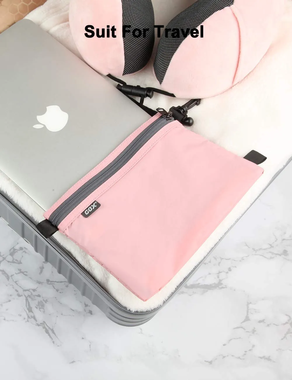 GOX Travel Toiletry Bag Carry On Zipper Pouch Cosmetic Kit Makeup Digital Bag Water Resistant Nylon (Pink)
