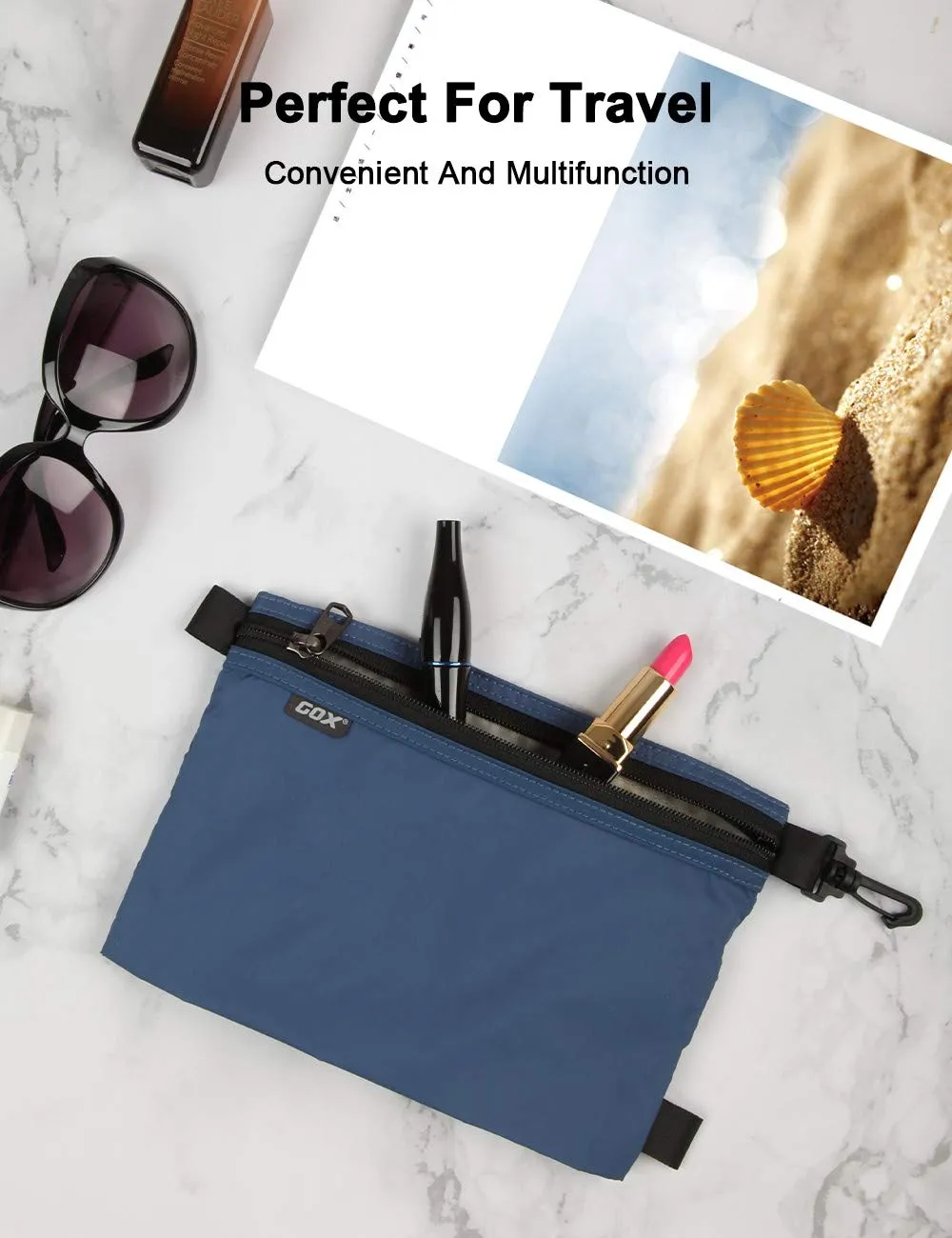GOX Travel Toiletry Bag Carry On Zipper Pouch Cosmetic Kit Makeup Digital Bag Water Resistant Nylon（navy …