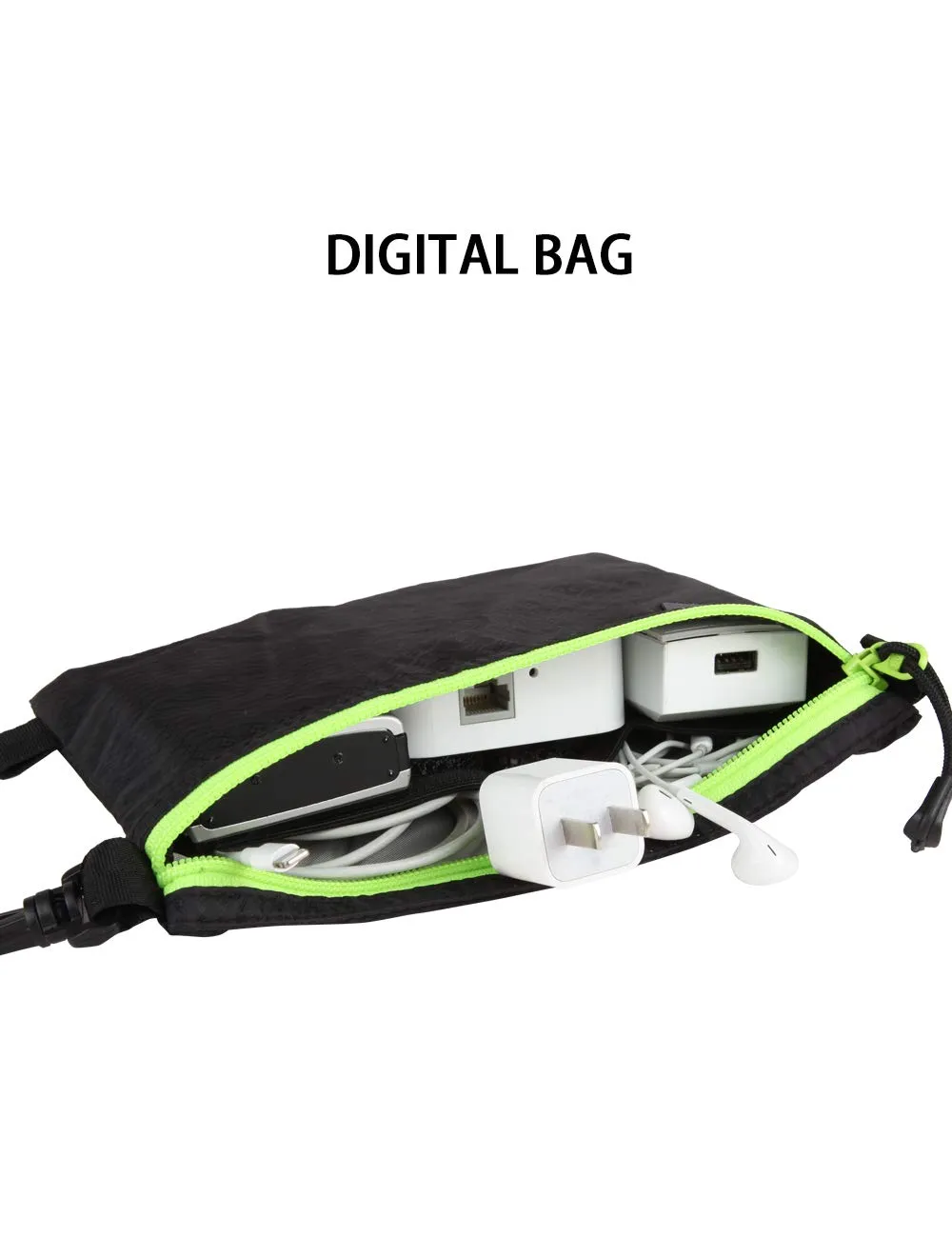 GOX Ultra Light Carry On Zipper Pouch Toiletry Bag Packing Sack Makeup Bag Digital bag (Black)