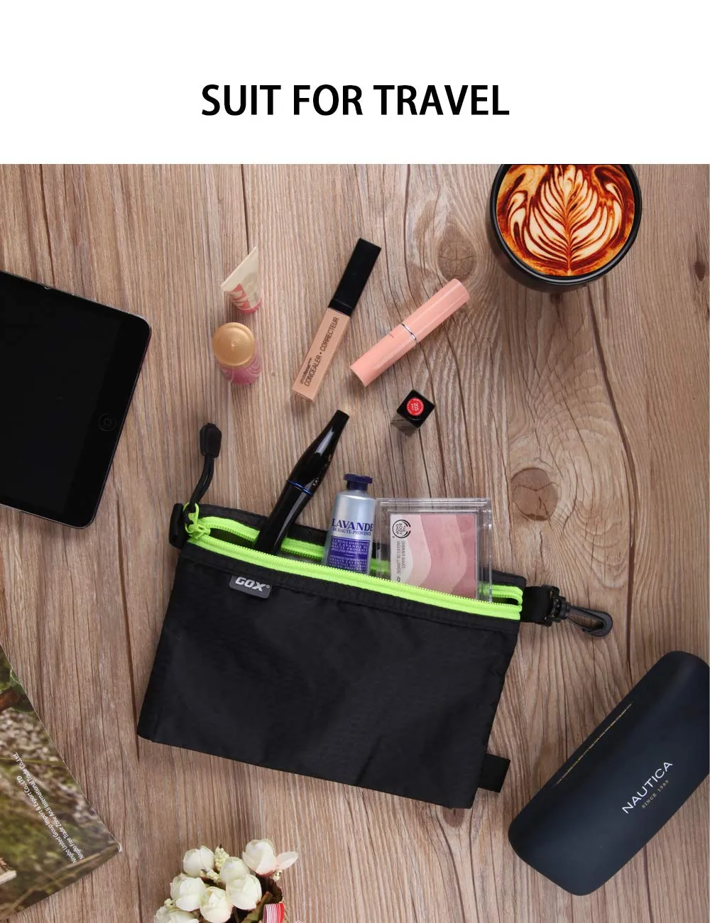 GOX Ultra Light Carry On Zipper Pouch Toiletry Bag Packing Sack Makeup Bag Digital bag (Black)