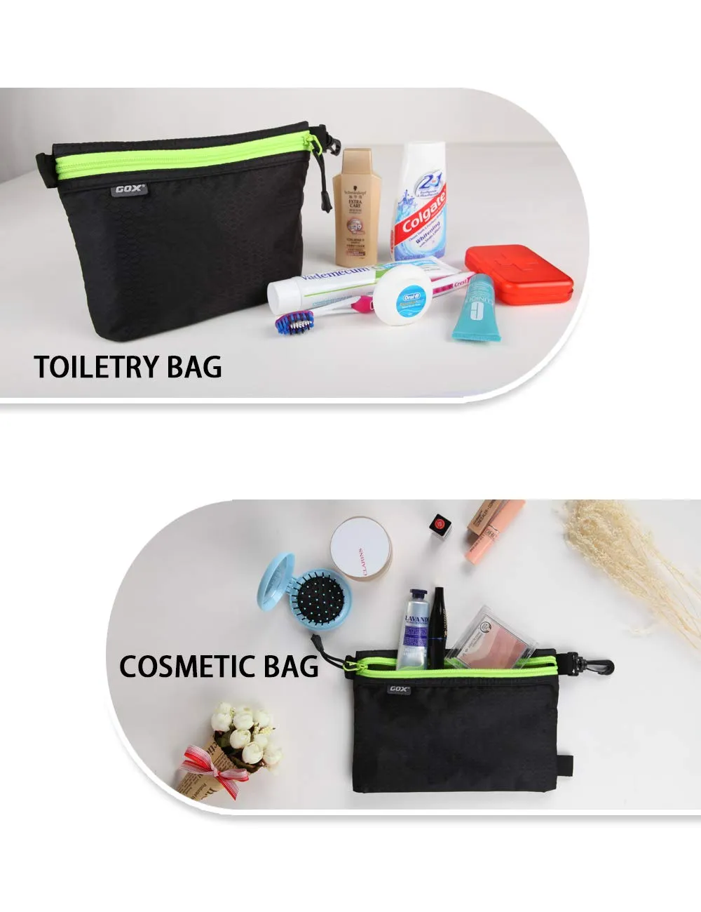 GOX Ultra Light Carry On Zipper Pouch Toiletry Bag Packing Sack Makeup Bag Digital bag (Black)