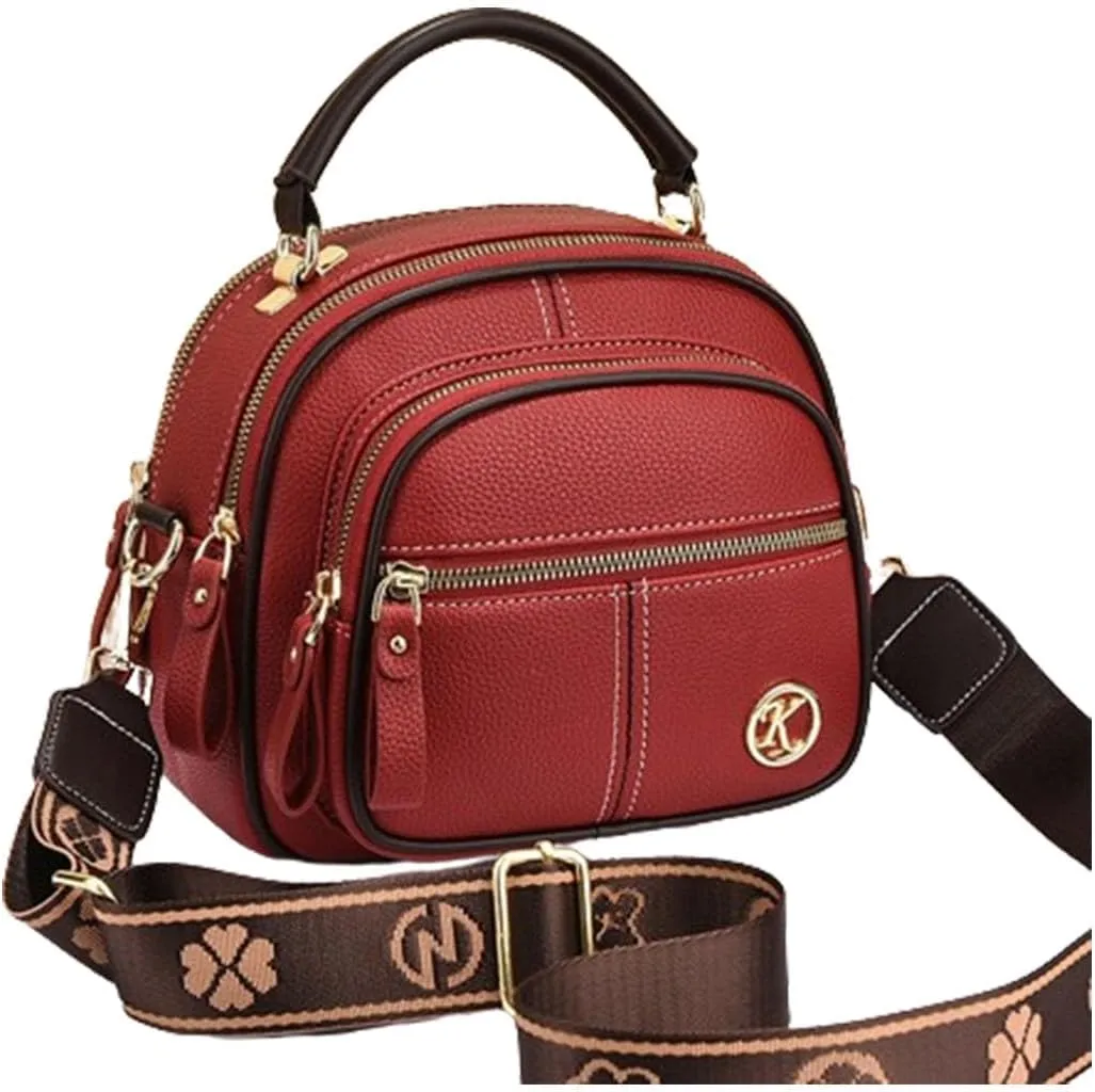 Gpmsign Bags, Gpmsign Crossbody Leather Bags, Multifunctional Compartment Adjustable Wide Shoulder Strap Leather Bag (Red)