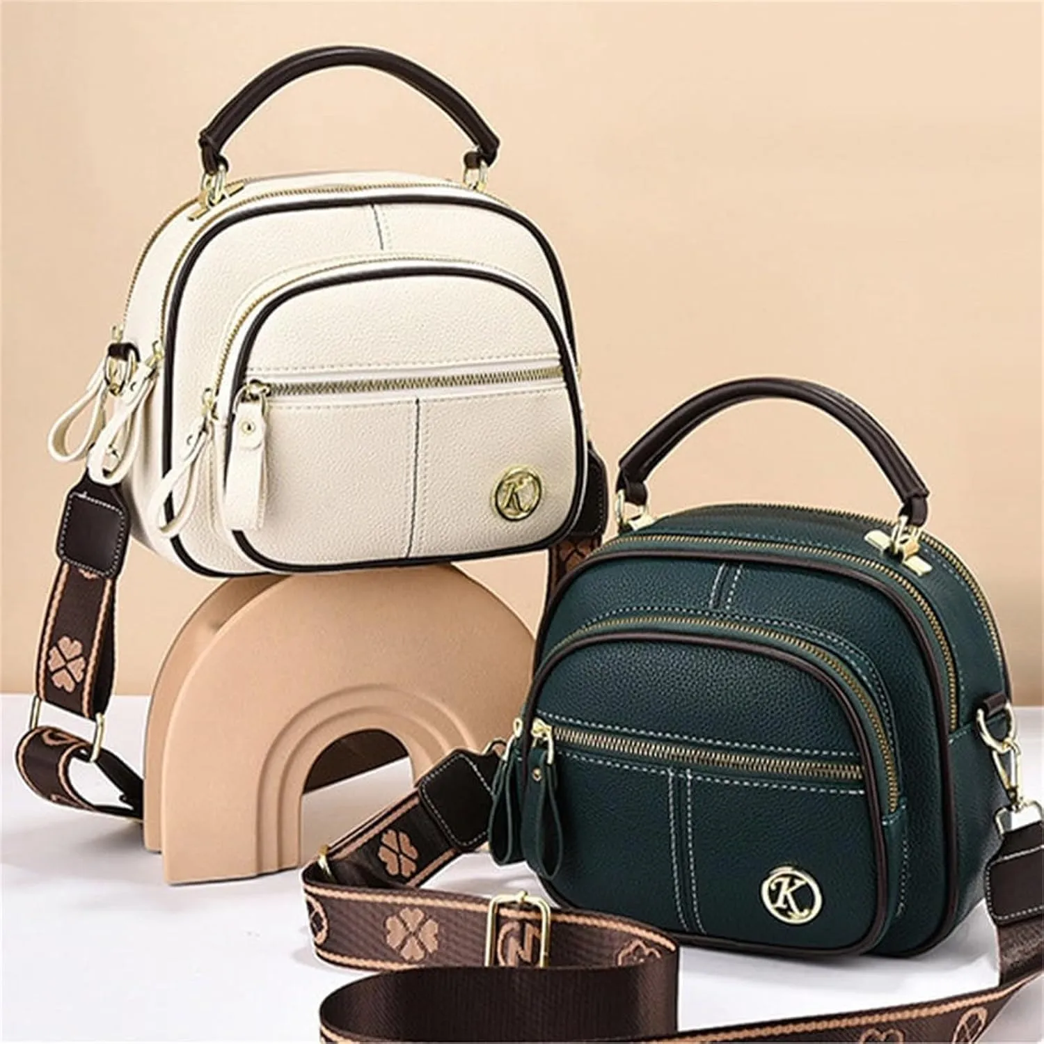 Gpmsign Leather Bag, Multifunctional Compartment Adjustable Wide Shoulder Strap Leather Bag