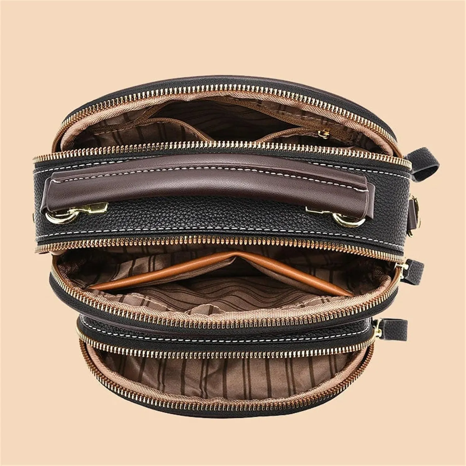Gpmsign Leather Bag, Multifunctional Compartment Adjustable Wide Shoulder Strap Leather Bag