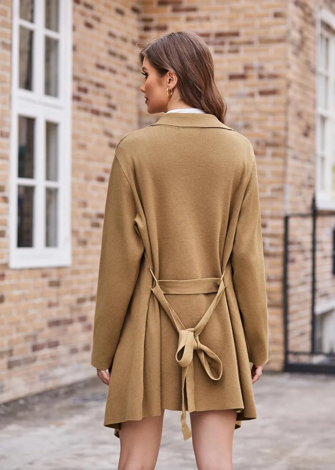 GRACE KARIN Cardigan for Women Lapel Draped Open Front Thin Sweater Long Sleeve Irregular Hem Outwear with Belt