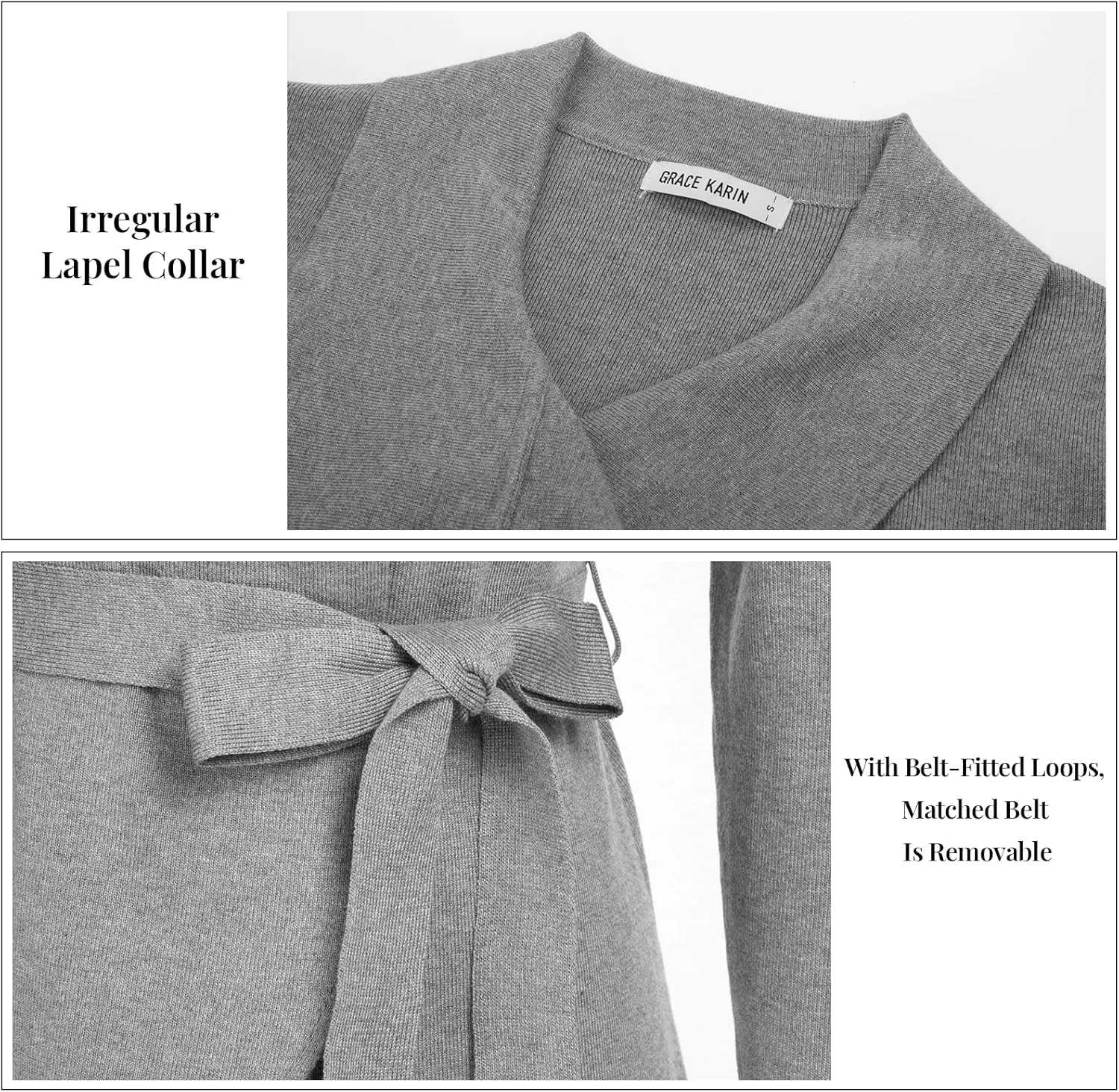 GRACE KARIN Cardigan for Women Lapel Draped Open Front Thin Sweater Long Sleeve Irregular Hem Outwear with Belt