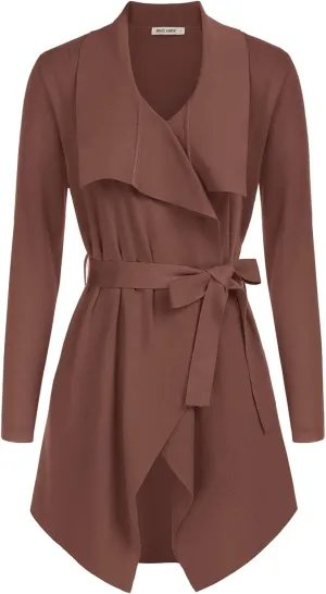 GRACE KARIN Cardigan for Women Lapel Draped Open Front Thin Sweater Long Sleeve Irregular Hem Outwear with Belt
