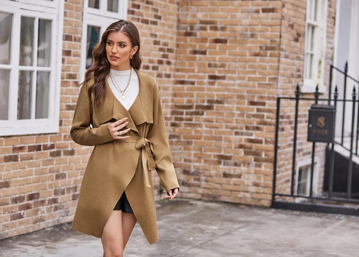 GRACE KARIN Cardigan for Women Lapel Draped Open Front Thin Sweater Long Sleeve Irregular Hem Outwear with Belt