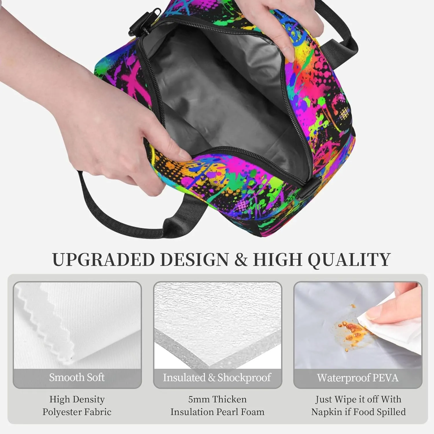 Graffiti Lunch Bag，Watercolor Doodle Lunch Boxes, Black Women Lunch Box，African American Women Lunch Bag,Black Women Box,Hand-Held Crossbody Insulated Lunch Bag,Office Work Trave Work