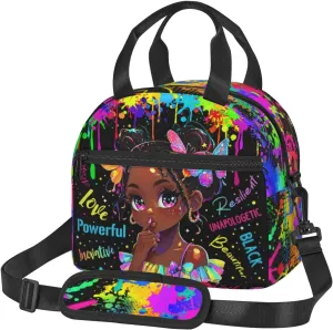 Graffiti Lunch Bag，Watercolor Doodle Lunch Boxes, Black Women Lunch Box，African American Women Lunch Bag,Black Women Box,Hand-Held Crossbody Insulated Lunch Bag,Office Work Trave Work