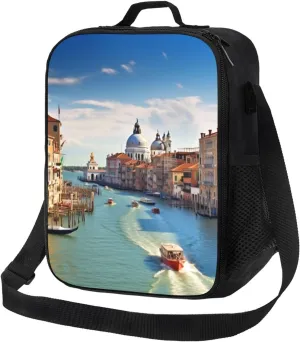 Grand canal in Italy Lunch Bag for Women Men Reusable Lunch Box for Office Picnic Insulated Lunch Container Leakproof Lunch Tote Bags Portable Lunch Cooler Bag Travel Lunchbox