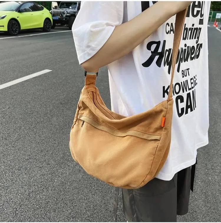 Grunge Canvas Messenger Bag Women Punk Hobo Purses Y2K Aesthetic Shoulder Bag Indie Tote Crossbody Bag Alt Emo Handbag (Black,Large)