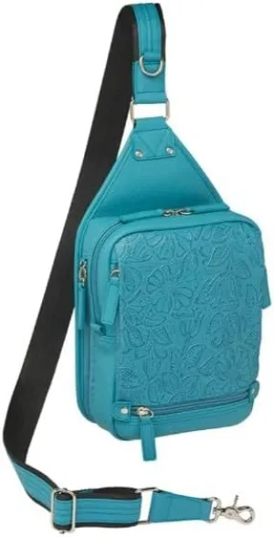 Gun Tote'n Mamas Mini Sling Purse Debossed USA Cowhide Leather-Turquoise Blue