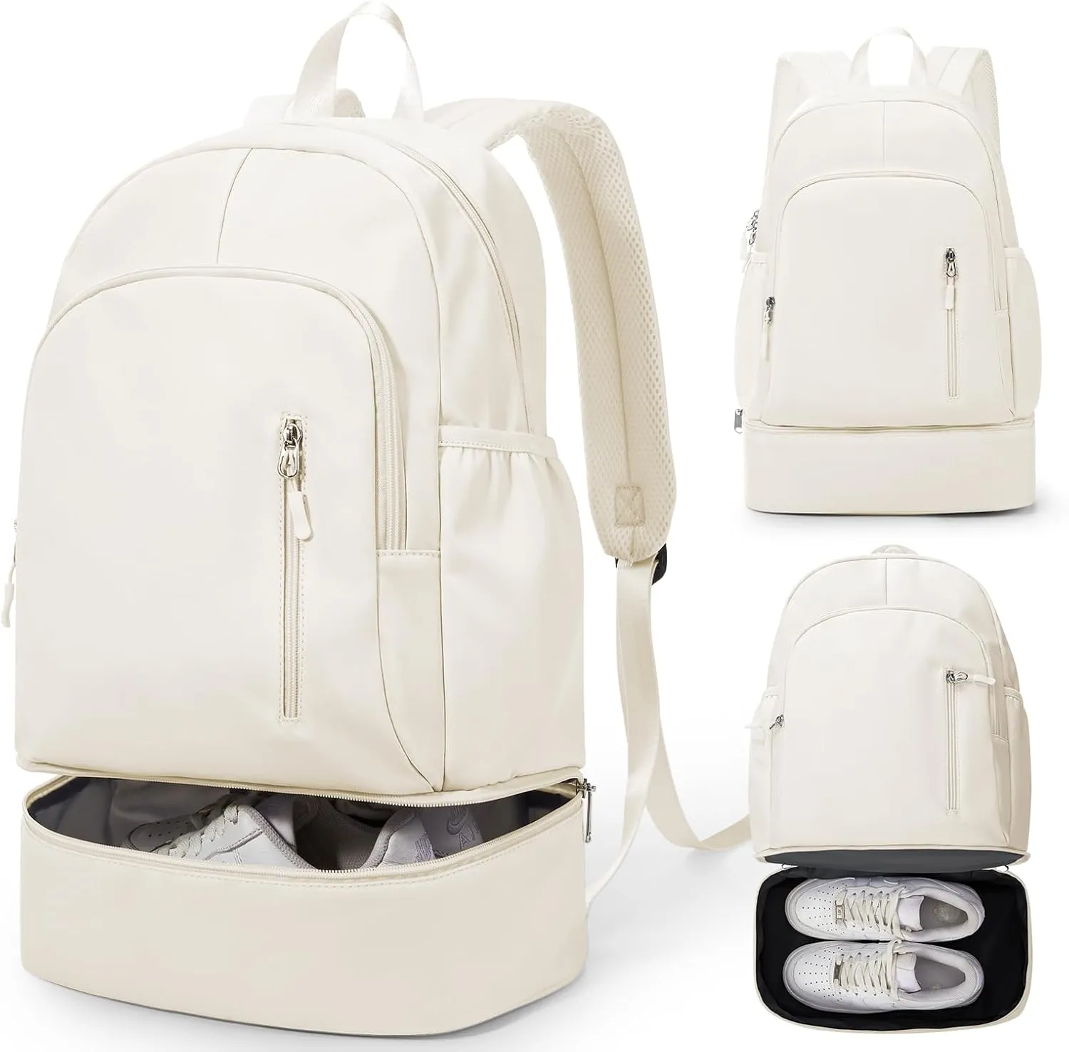 Gym Backpack for Women Men, Lightweight Gym Bag with Shoe Compartment, Waterproof Sports Backpack with Wet Pocket for Yoga Fitness Sports, Beige