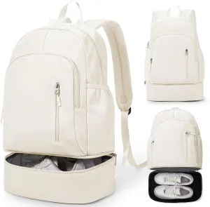 Gym Backpack for Women Men, Lightweight Gym Bag with Shoe Compartment, Waterproof Sports Backpack with Wet Pocket for Yoga Fitness Sports, Beige