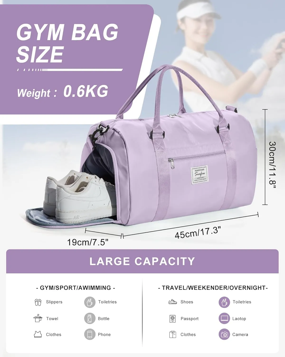 Gym Bag Womens Mens with Shoes Compartment and Wet Pocket Travel Duffel Bag for Women for Plane Sport Gym Tote Bags with Toiletry Bag Waterproof Weekend Overnight Bag Carry on Bag Hospital Holdalls