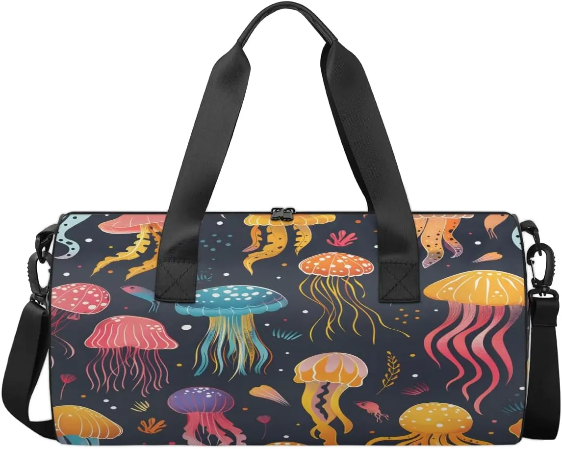 Gym Bags for Men Women Cute Jellyfish Sports Duffel Bags Carry On Travel Duffle Bag with Detachable Adjustable Shoulder Strap Overnight Weekender Bag