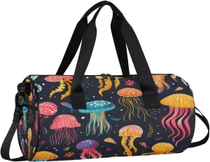 Gym Bags for Men Women Cute Jellyfish Sports Duffel Bags Carry On Travel Duffle Bag with Detachable Adjustable Shoulder Strap Overnight Weekender Bag