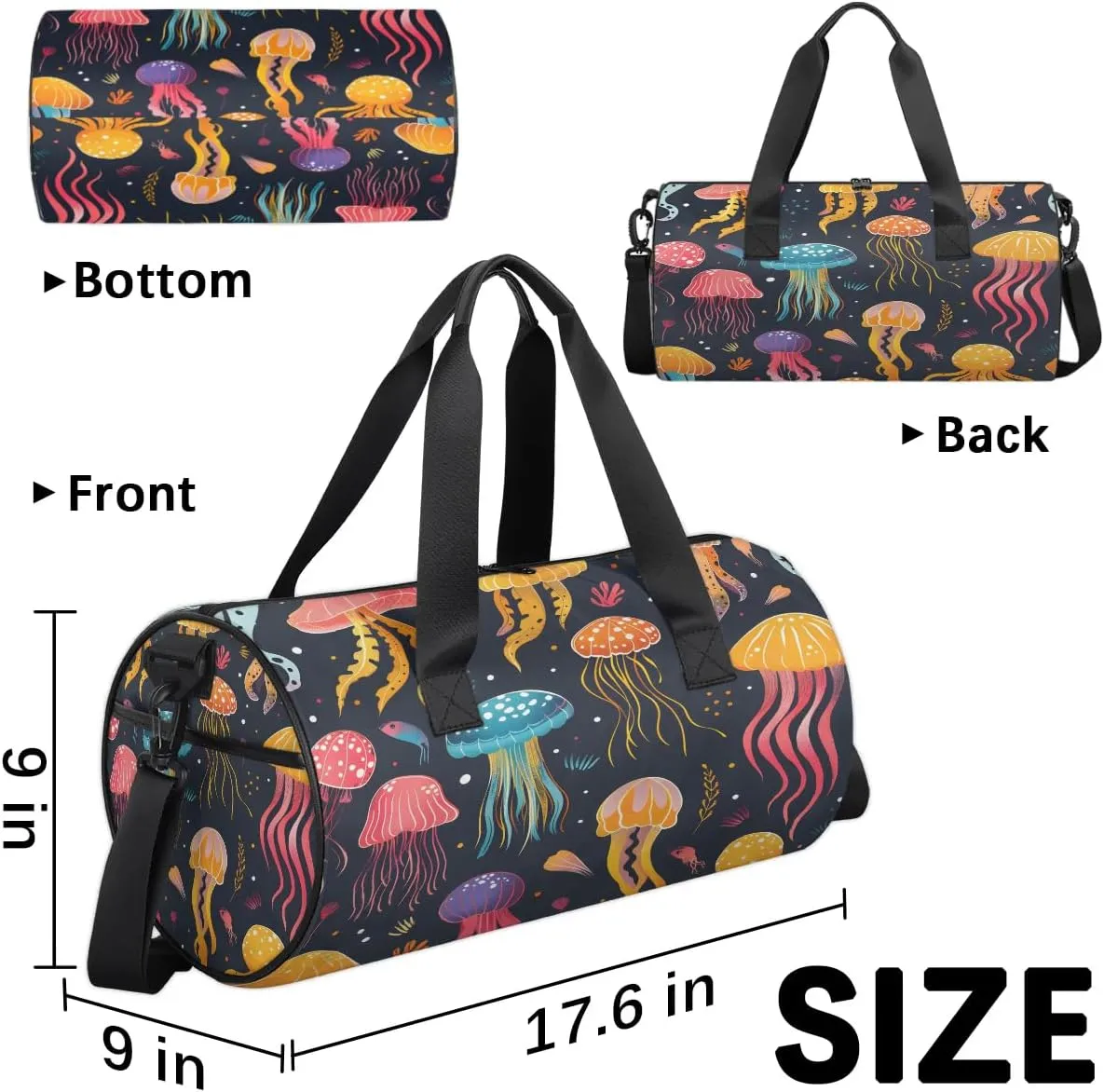 Gym Bags for Men Women Cute Jellyfish Sports Duffel Bags Carry On Travel Duffle Bag with Detachable Adjustable Shoulder Strap Overnight Weekender Bag