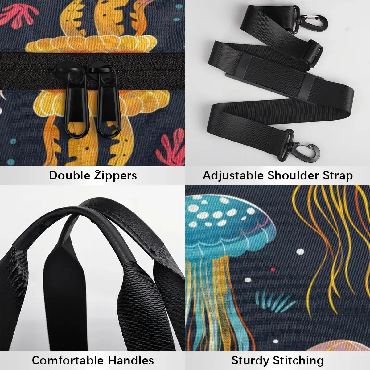 Gym Bags for Men Women Cute Jellyfish Sports Duffel Bags Carry On Travel Duffle Bag with Detachable Adjustable Shoulder Strap Overnight Weekender Bag