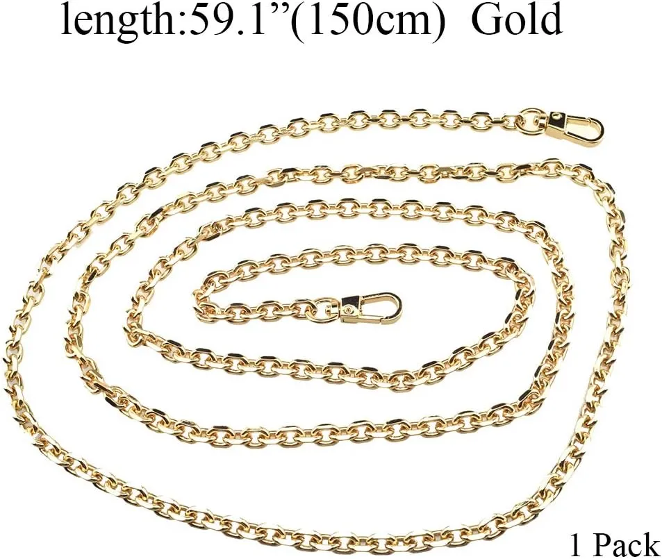 HAHIYO Mini Pochette Purse Chain Strap Thin Wide 6mm for LV Length 59.1 inches Thick 2mm Shiny Gold for Shoulder Cross Body Sling Handbag Wallet Clutch Comfortable Flat Metal Strap 1 Pack