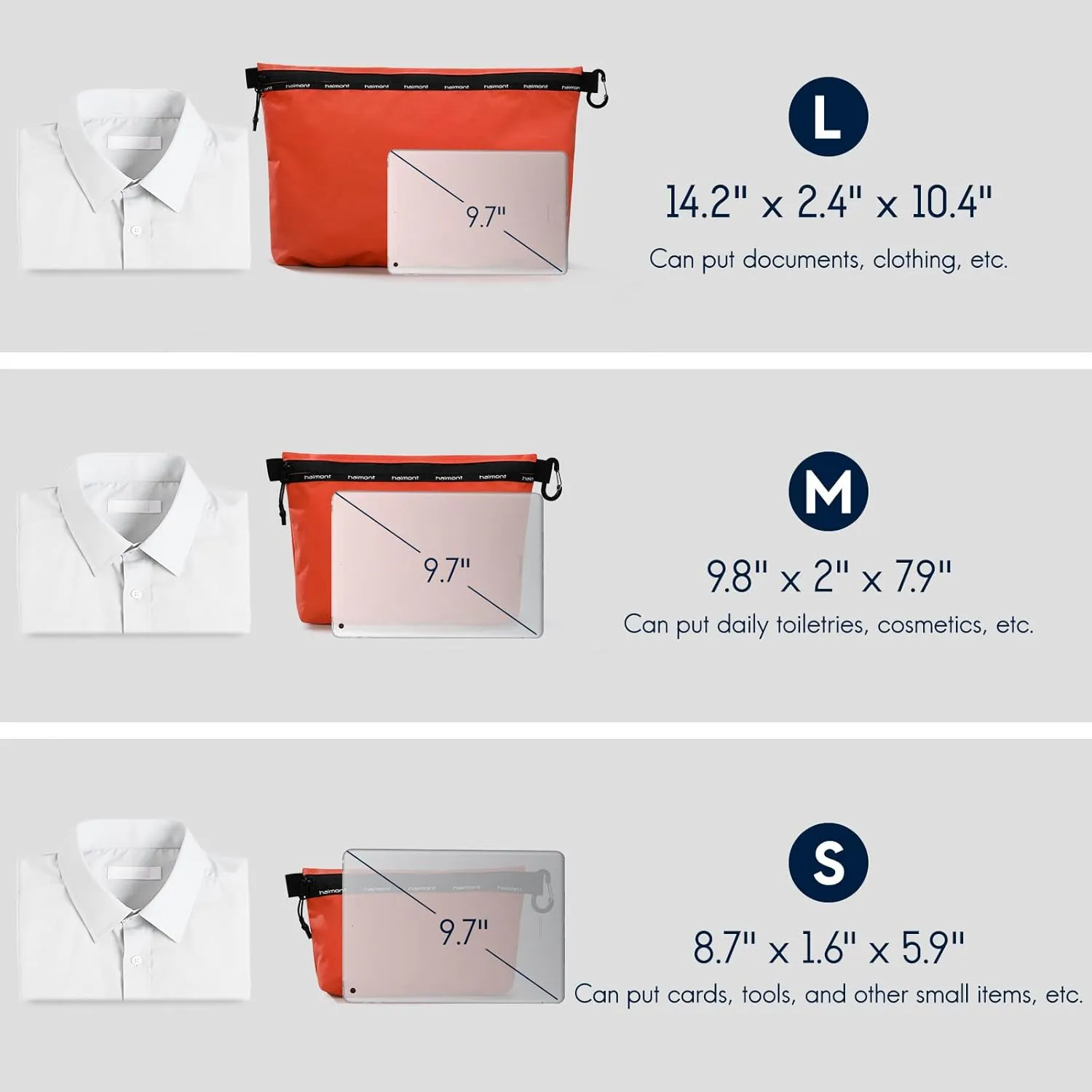 Haimont 3 Sets Zipper Pouch Travel Packing Bags for Toiletry, Makeup, Cosmetic Accessory, Tool, Small Organizer Bag, Water Resistant