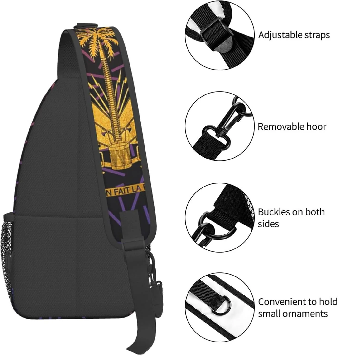 Haitian Flag Crossbody For Men Women Sling Chest Bag Shoulder Bag Lightweight One Strap Backpack Multipurpose Travel Hiking Daypack