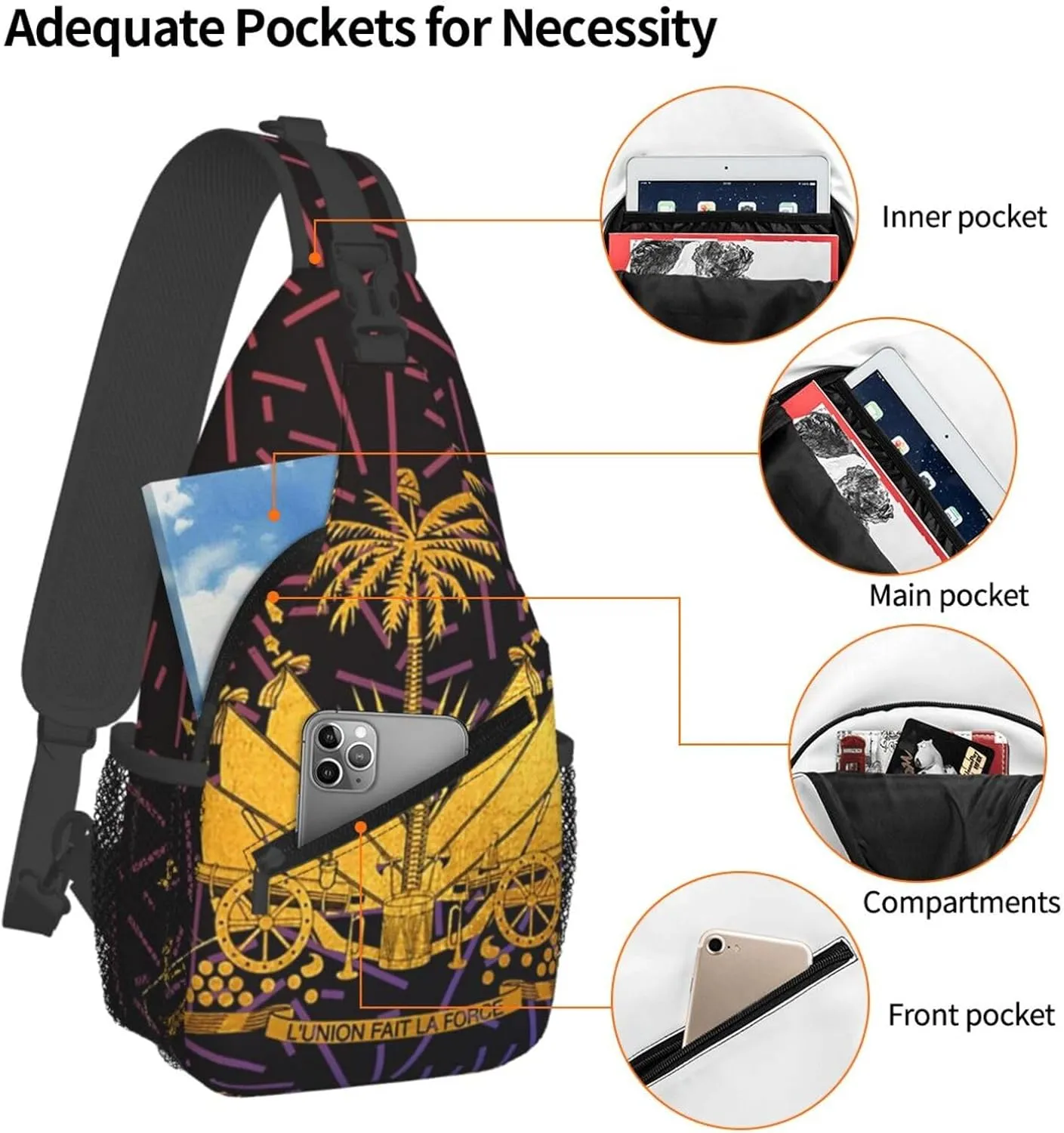 Haitian Flag Crossbody For Men Women Sling Chest Bag Shoulder Bag Lightweight One Strap Backpack Multipurpose Travel Hiking Daypack