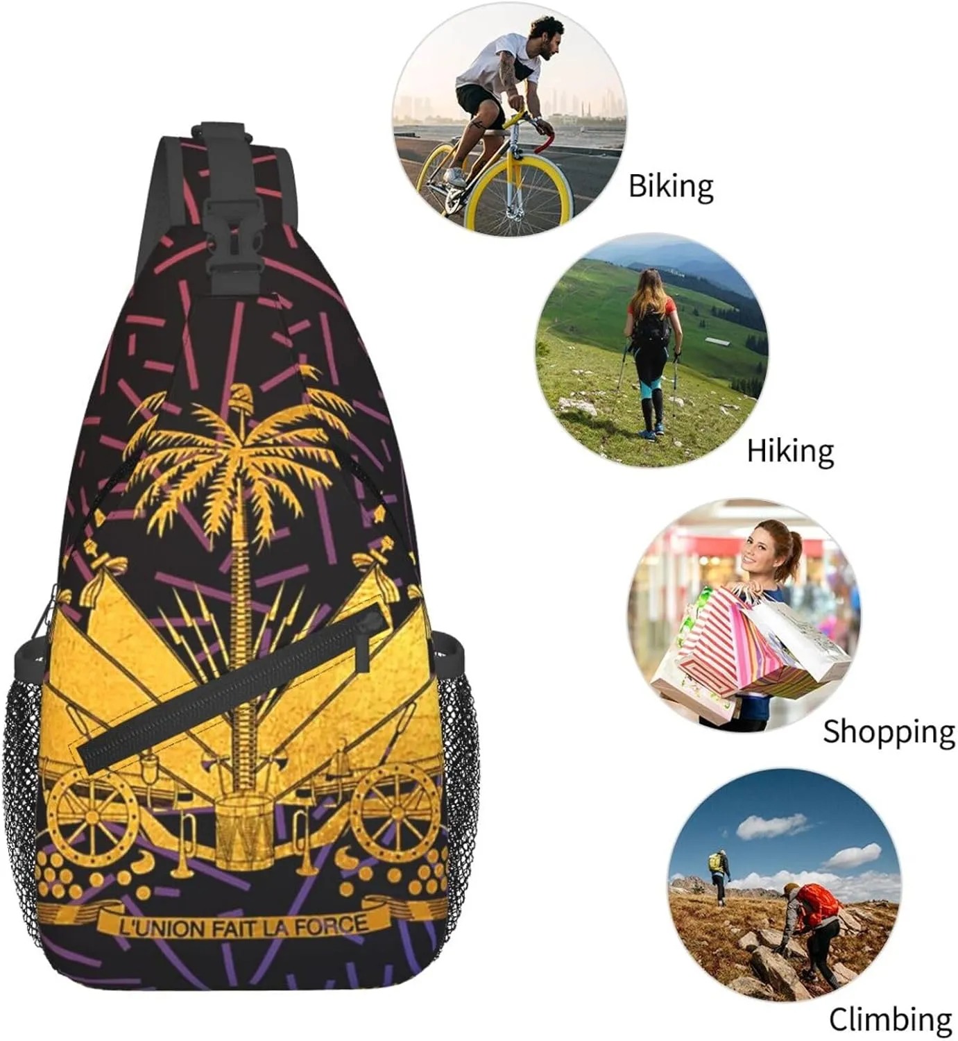 Haitian Flag Crossbody For Men Women Sling Chest Bag Shoulder Bag Lightweight One Strap Backpack Multipurpose Travel Hiking Daypack