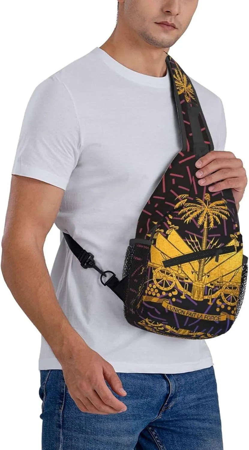 Haitian Flag Crossbody For Men Women Sling Chest Bag Shoulder Bag Lightweight One Strap Backpack Multipurpose Travel Hiking Daypack