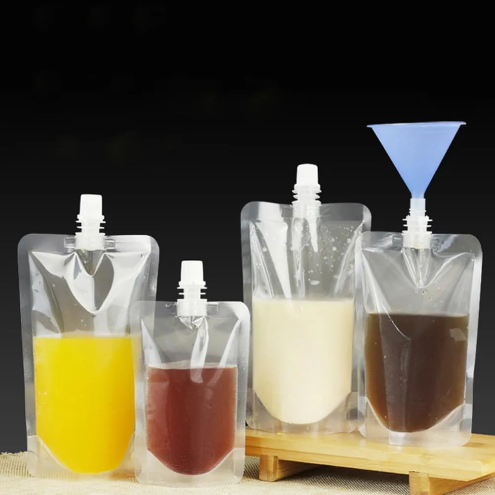 HANABASS 50 Pcs Juice Pouches Reusable Plastic Flasks Squeeze Pouches Clear Disposable Drink Bags Leak Proof Bags For Travel Outdoor (6.7oz)