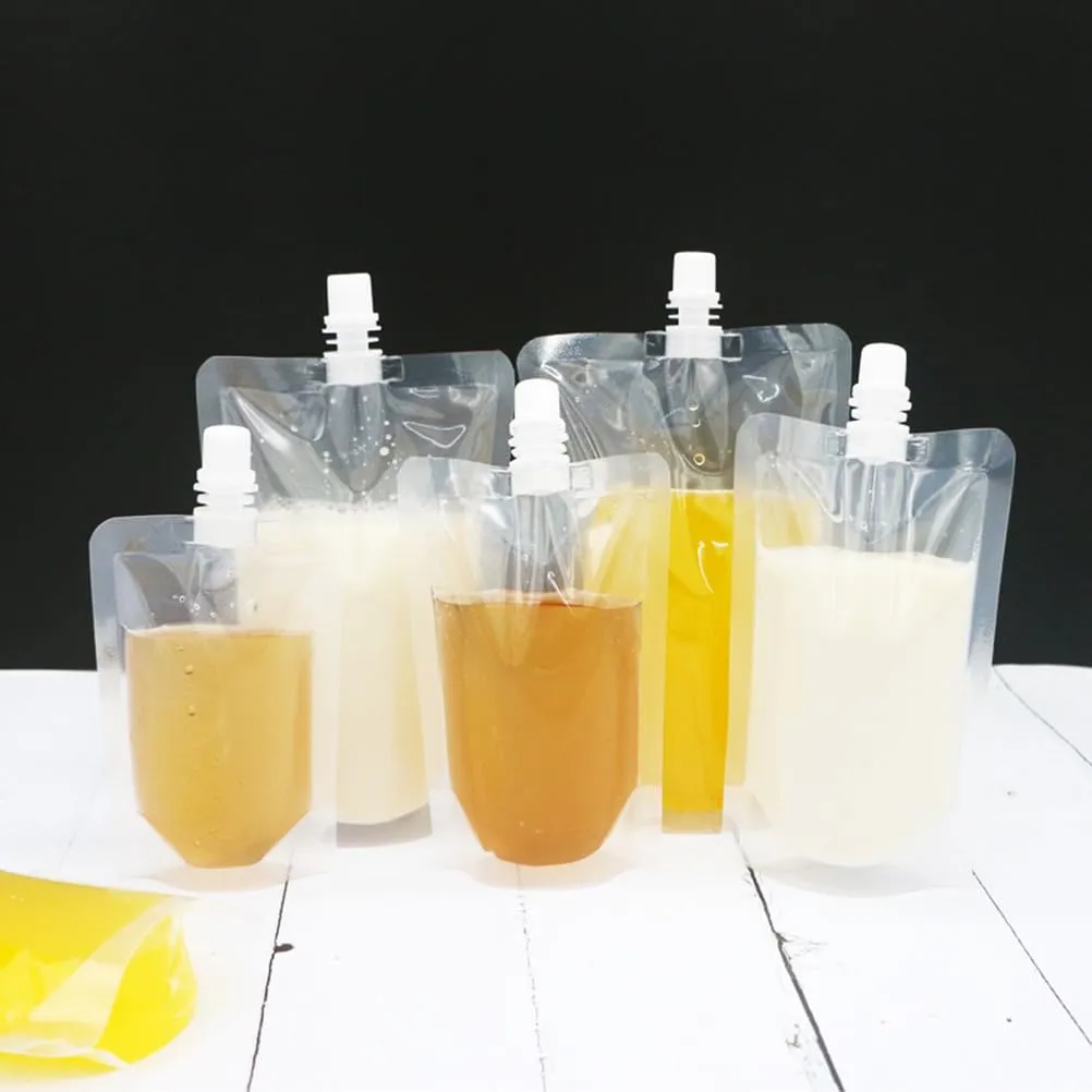 HANABASS 50 Pcs Juice Pouches Reusable Plastic Flasks Squeeze Pouches Clear Disposable Drink Bags Leak Proof Bags For Travel Outdoor (6.7oz)