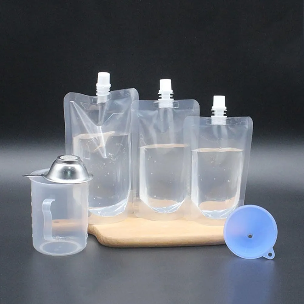 HANABASS 50 Pcs Juice Pouches Reusable Plastic Flasks Squeeze Pouches Clear Disposable Drink Bags Leak Proof Bags For Travel Outdoor (6.7oz)